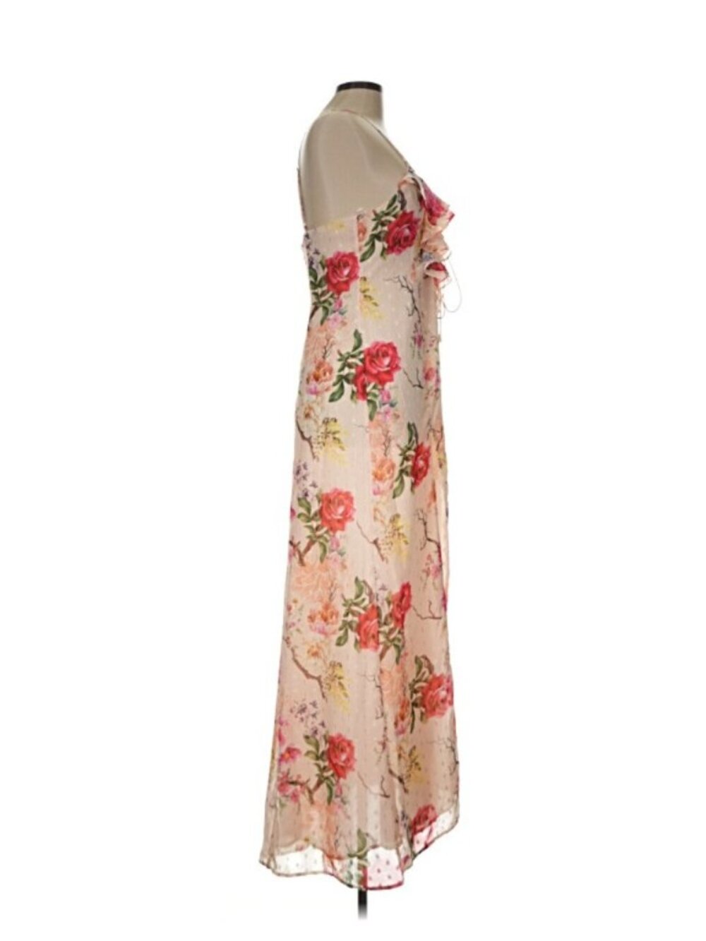 AFRM Maxi Dress Sz L Tan Floral Print Spaghetti Strap Cottagecore Romantic Bohos - Picture 4 of 7